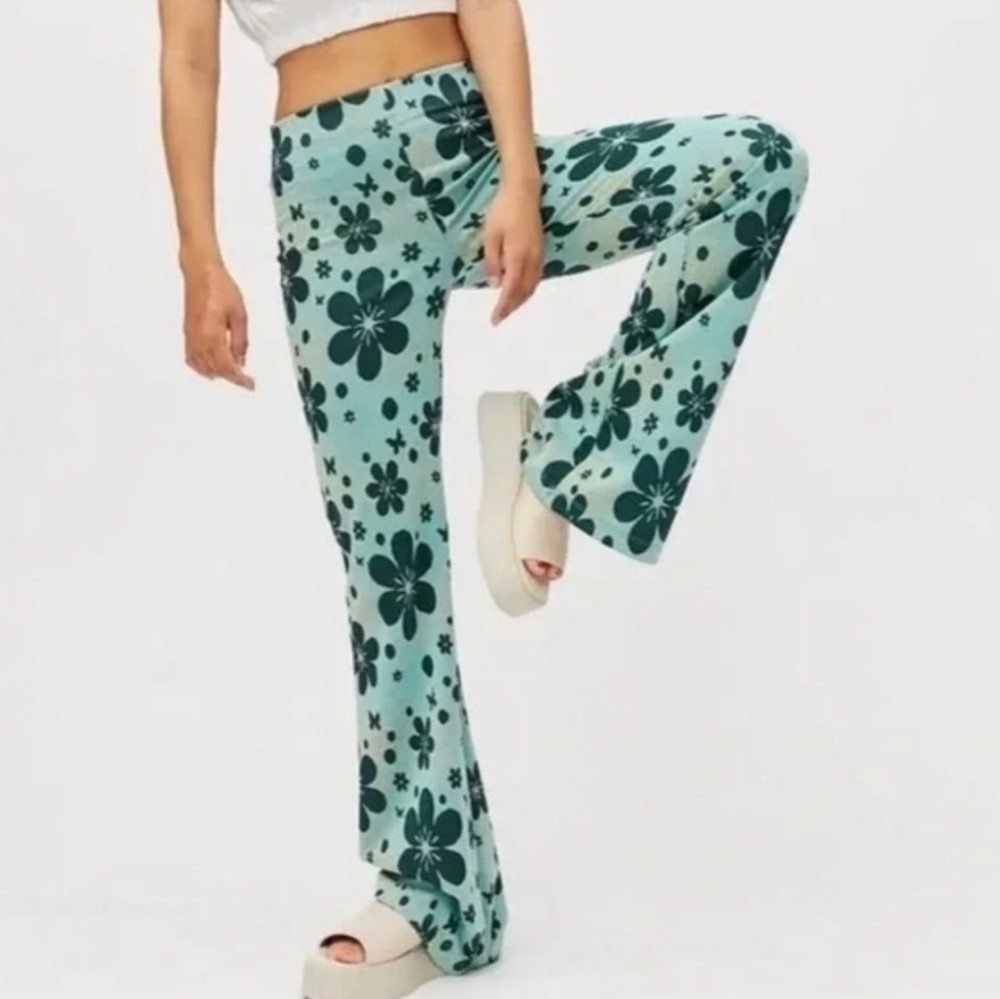 Urban Outfitters Green Floral Flare Pants